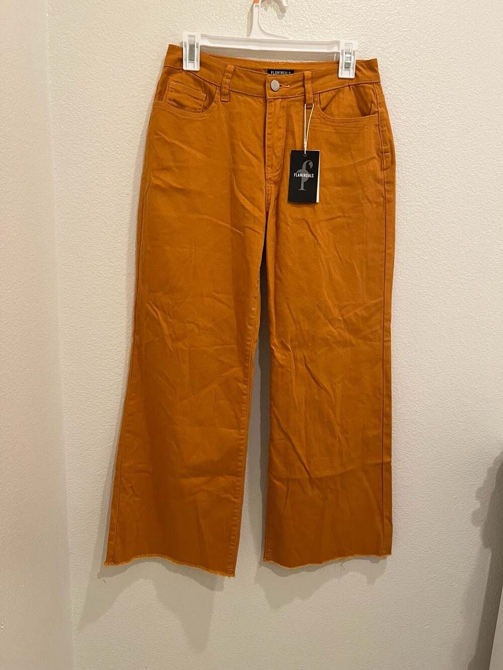 Flamingals Women's Mustard Orange Wide-Leg Cropped Denim Pants